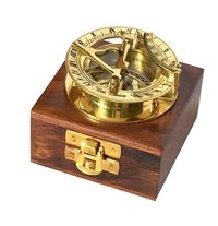 Nautical Brass Sundial Compass 2.5 Inch with Wooden Box