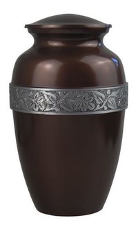 Aluminium Cremation Urn - 10.5x6 Inches, Brown With Silver Polishing - Elegant Design, Threaded Lid, 200 Cubic Inch Capacity