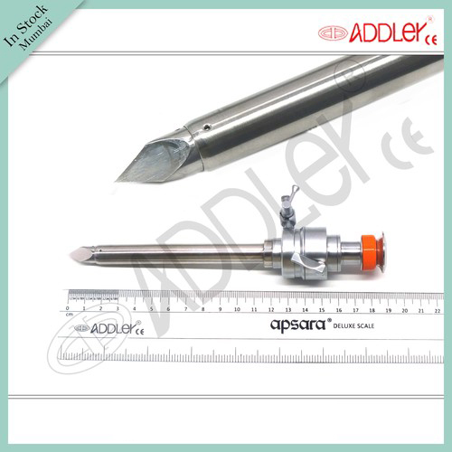 Brand New ADDLER Laparoscopic 10mm Trocar - Steel, 5 x 5 x 10 Inch, Semi-Automatic, Sterilized, Waterproof, Reusable with Warranty
