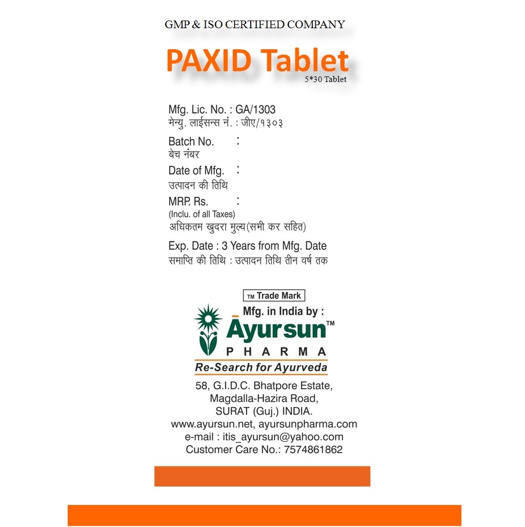 Ayurvedic Ayursun Paxid Tablet For Acidity