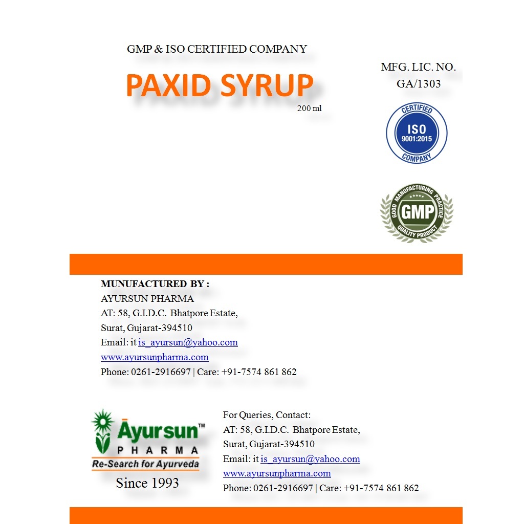 Ayurvedic Herbal Syrup For Acid Peptic Disorders-Paxid Syrup
