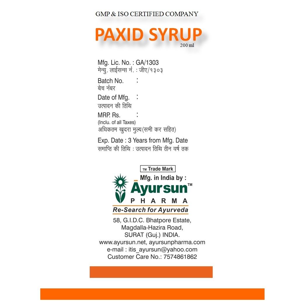 Ayurvedic Medicine Paxid Herbal Syrup