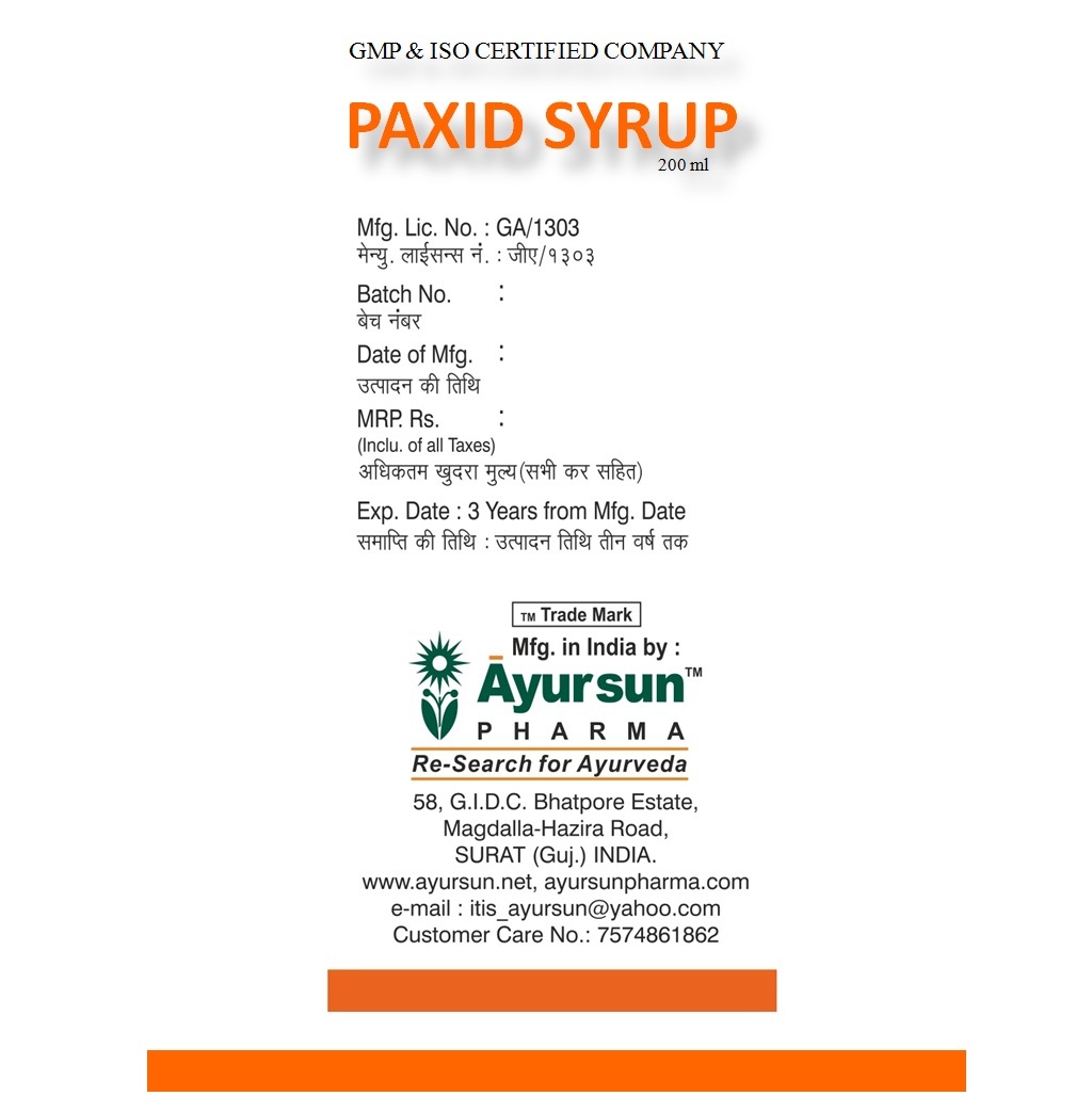 Ayurvedic Herbs Tonic For Peptic - Paxid Syrup