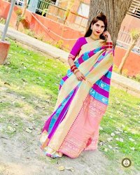 Banarasi Silk Saree - 5.5 Meter Lichi Silk, Multi Color | Enchanting Design For Weddings, Breathable & Lightweight