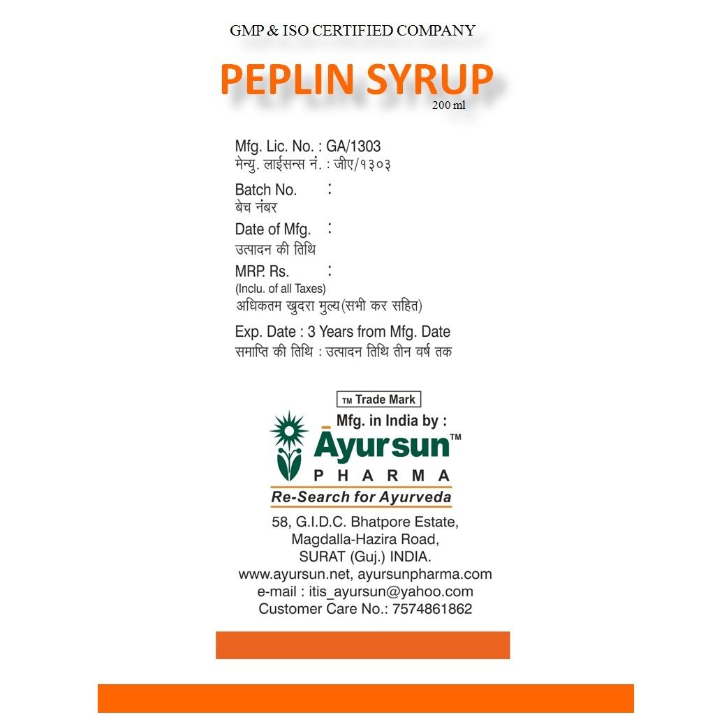 Herbal Ayurvedic Ayursun Medicine For Enzyme - Peplin Syrup