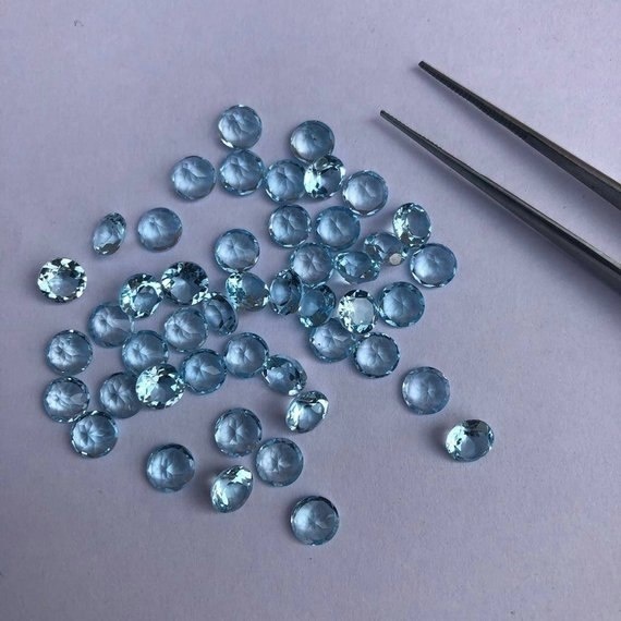7mm Sky Blue Topaz Faceted Round Loose Gemstones