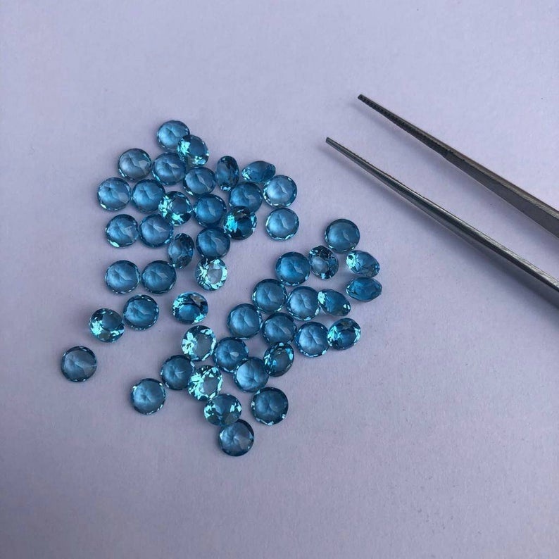 4mm Swiss Blue Topaz Faceted Round Loose Gemstones