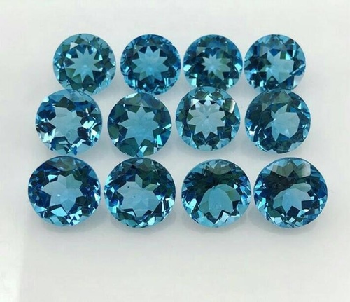 9mm Swiss Blue Topaz Faceted Round Loose Gemstones