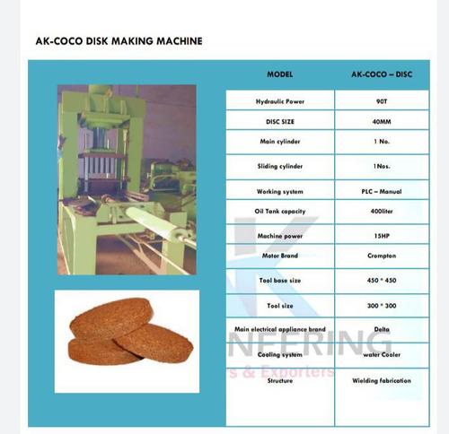 Coir pith disc making machine
