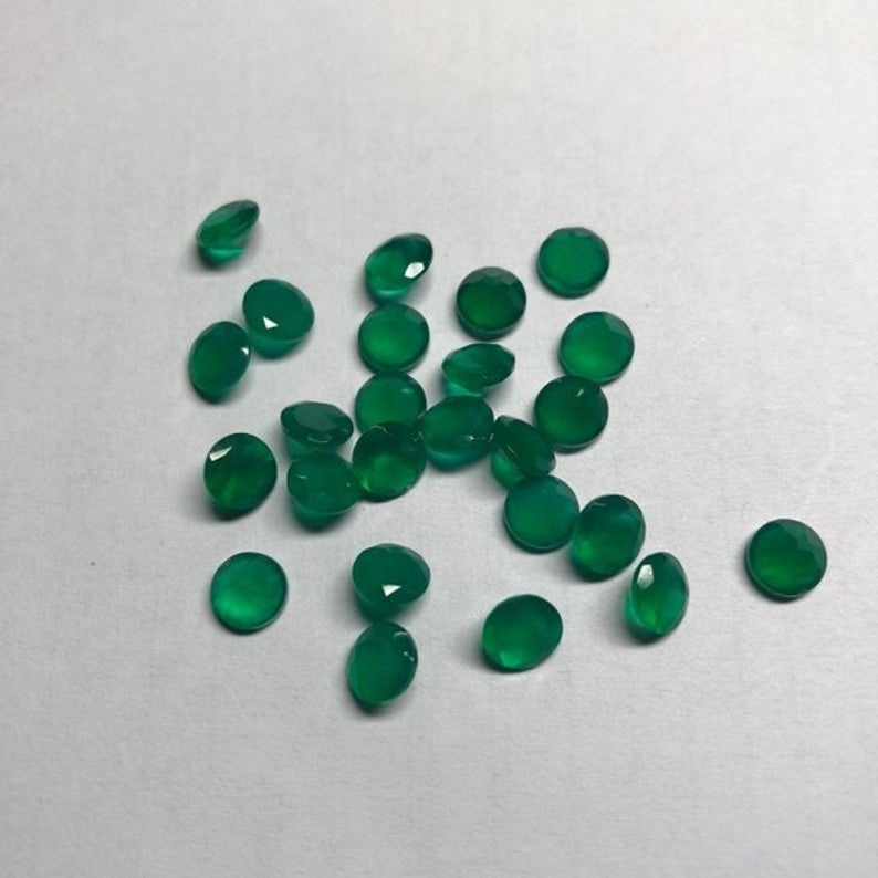 7mm Green Onyx Faceted Round Loose Gemstones