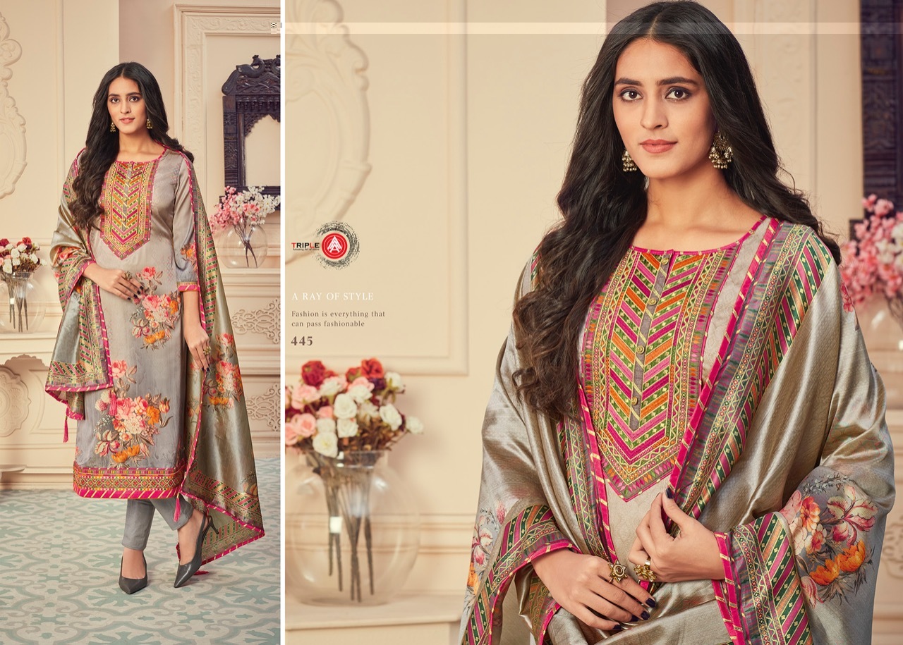 Triple A Kavya Satin Georgette Digtial Print With Embroidery Work Dress Material Catalog
