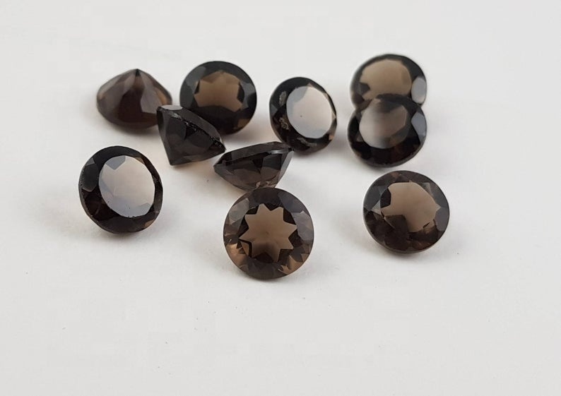 7mm Smoky Quartz Faceted Round Loose Gemstones