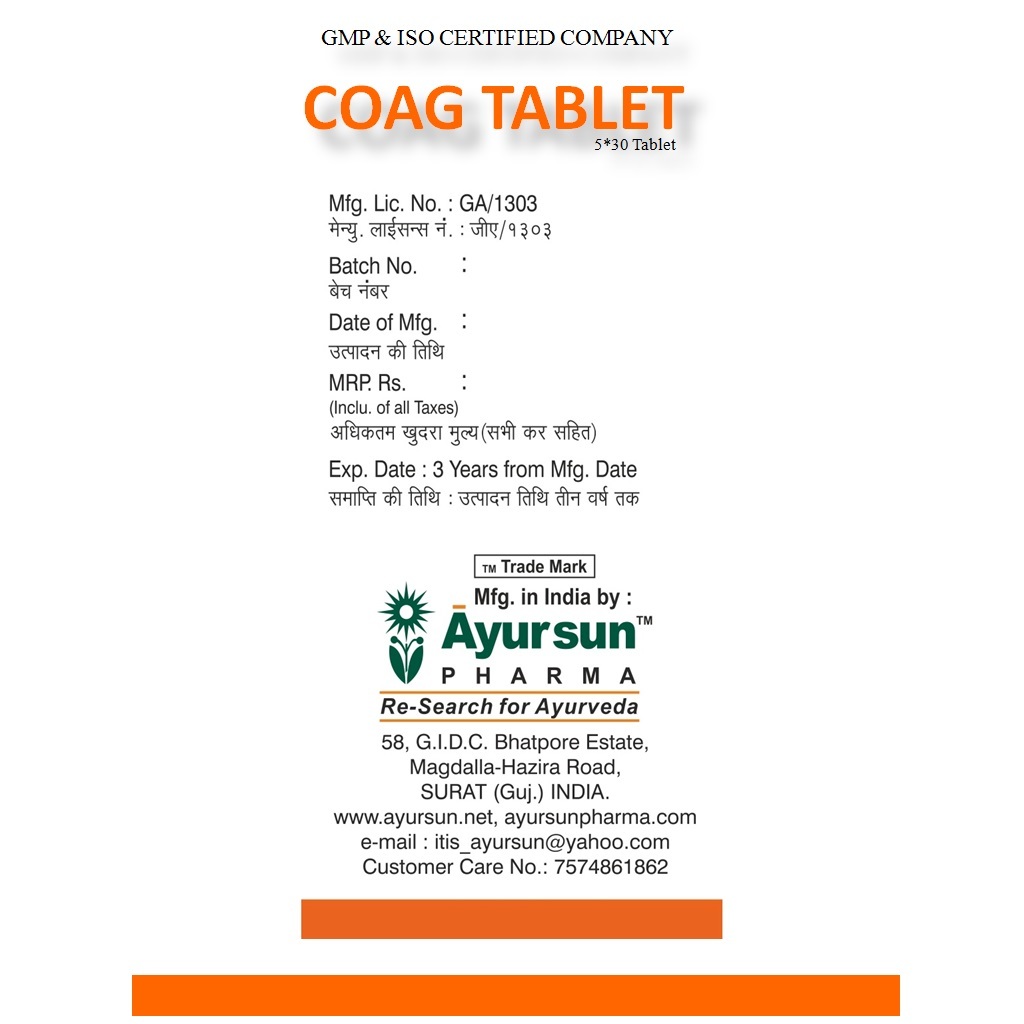 Herbal Ayurvedic Medicine For Coagulant - Coag Tablet