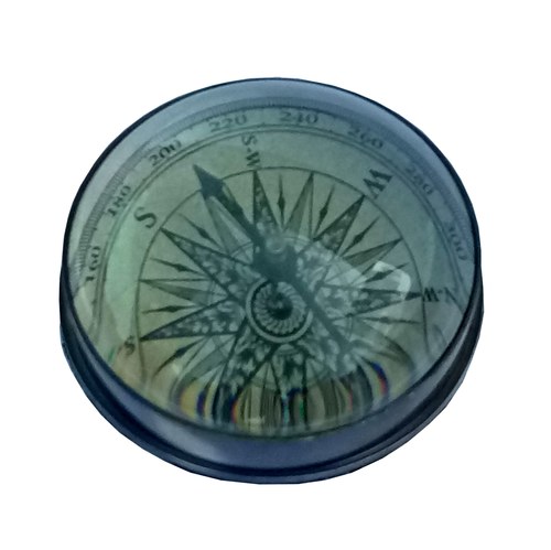 Paper Weight Brass Desktop Compass with Glass Lens