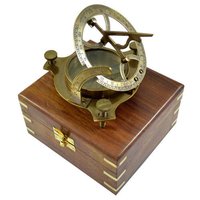 Brown Antique Nautical Sun Dial Compass 4.5 Inch with Wooden Box