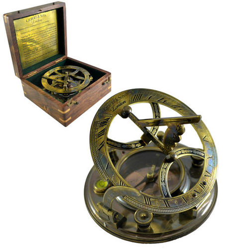 5 Inch Antique Marine Brass Sundial Compass with Box