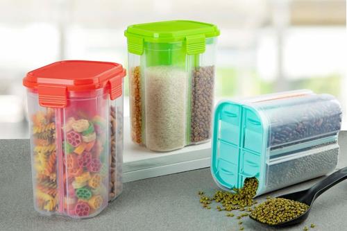 TRANSPARENT 4 SECTION CONTAINER STORAGE DISPENDER 2000 ML