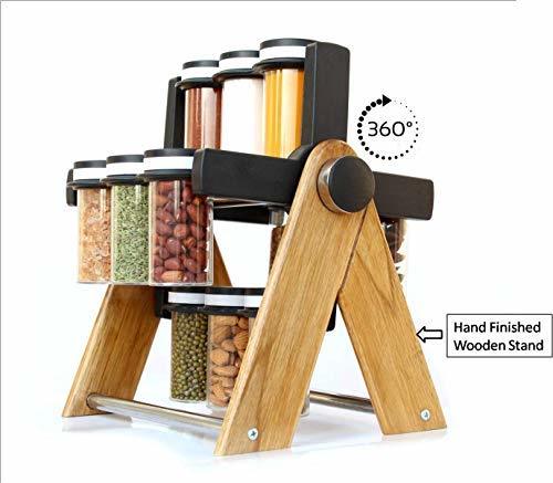 WOODEN WHEEL SPICE RACK 12 JAR