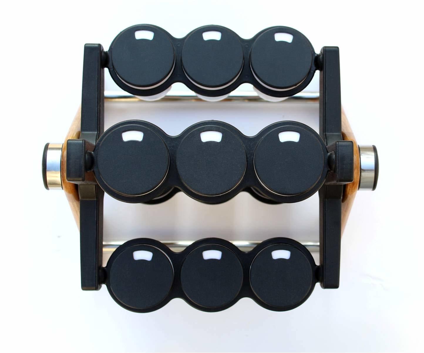 WOODEN WHEEL SPICE RACK 12 JAR