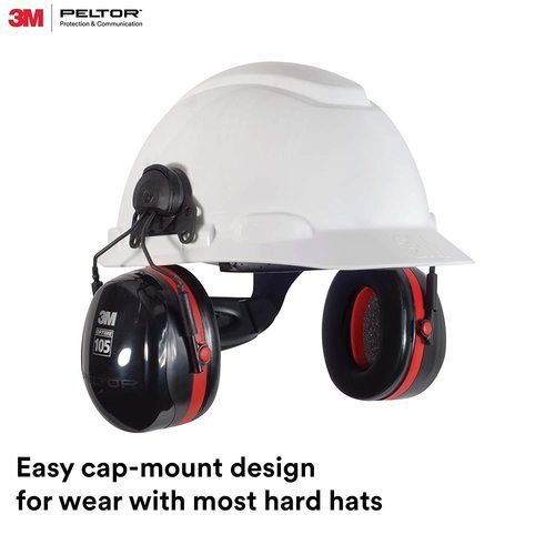 3M Peltor Optime 105 Earmuffs H10P3E, Hard Hat Attached,