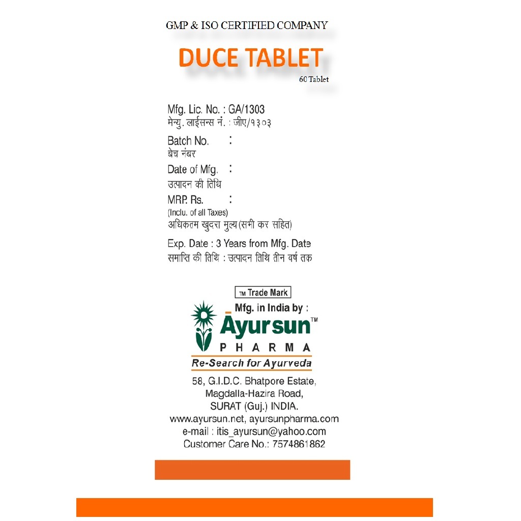 Ayurvedic Medicine For Any Origin - Duce Tablet