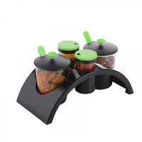 Achar Spice Rack - Food Grade Abs Plastic, Standard Size, Transparent With Orange Accents | Airtight Rotating Lock Lids, Removable Containers With Spoons, Caddy Style Rack With Handle