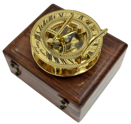 Brass Round Sundial Compass with Box
