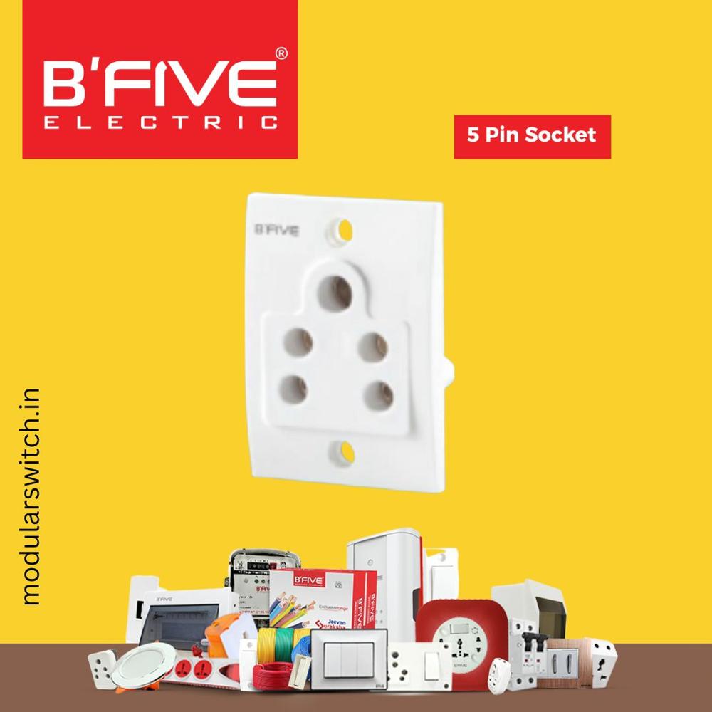 Matrix 5 Pin Socket - Polycarbonate, 240 Volt, Glossy White Finish | ISI Marked, IP 20 Protection, Flexible Brass Connector, High Conductivity, 10 Pieces Package