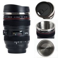 Camera Lens Mug - Stainless Steel & Bpa-free Plastic, 400ml Capacity, Black | Thermos For Hot & Cold Beverages, Multi-purpose Gift For Photographers