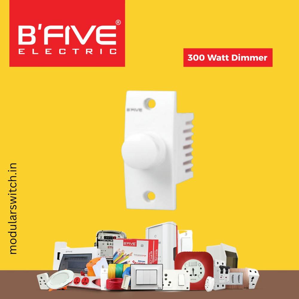 300 Watt Dimmer - PC Material, Modular Fitting, White Color | IS Certified, Rotary Type, Ideal for Dimming Incandescent, Halogen, and LED Systems