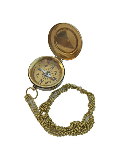 Nautical Brass Flat Compass With Chain
