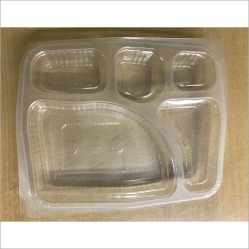 PP 5 Compartment Tray - Clear PET, PVC, HIPS Material | Soft Rectangular Design, Ideal for Versatile Food Serving and Organization