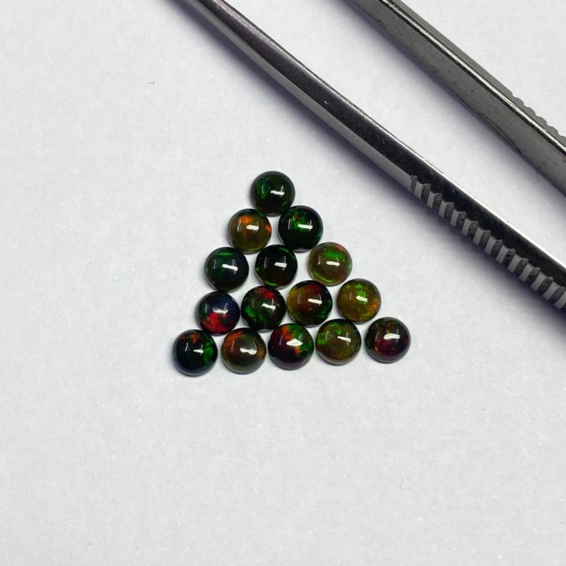 5mm Black Ethiopian Opal Round Cabochon Loose Gemstones