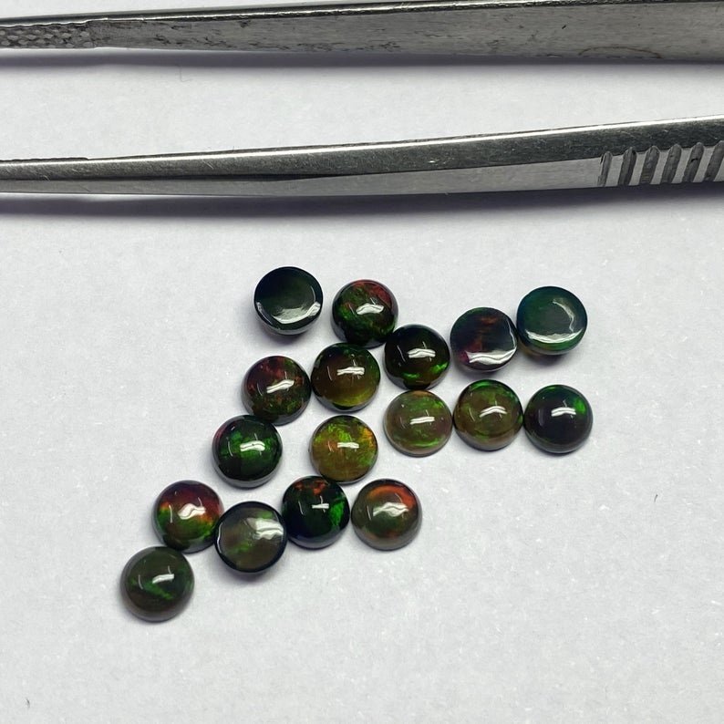 6mm Black Ethiopian Opal Round Cabochon Loose Gemstones