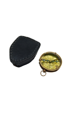 Antique Flat Compass With Leather Case