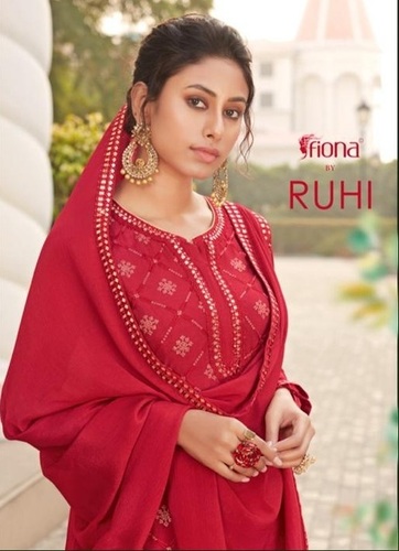 Fiona Ruhi Chinon Embroidered With Work Designer Suit Catalog