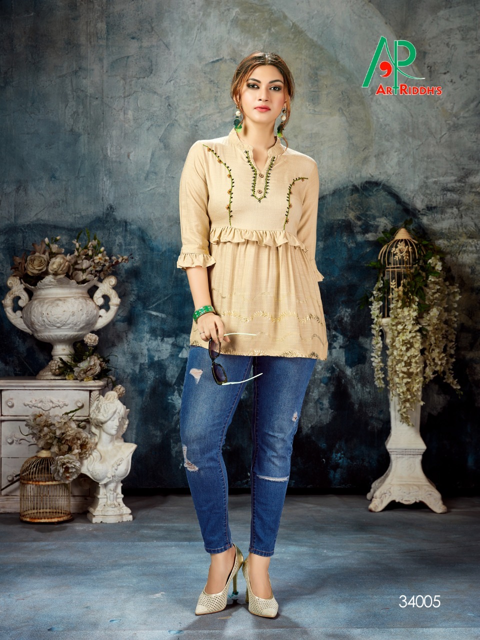 Artriddhs Shrusti Vol 2 Rayon Slub Handwork Western Tops Catalog