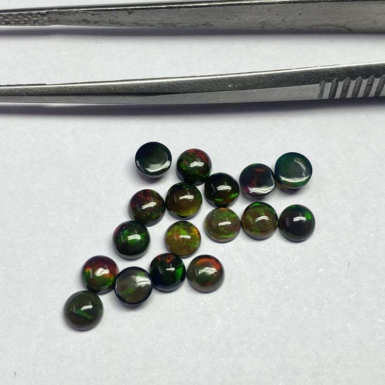 10mm Black Ethiopian Opal Round Cabochon Loose Gemstones