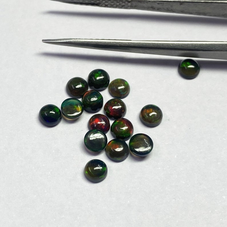 10mm Black Ethiopian Opal Round Cabochon Loose Gemstones