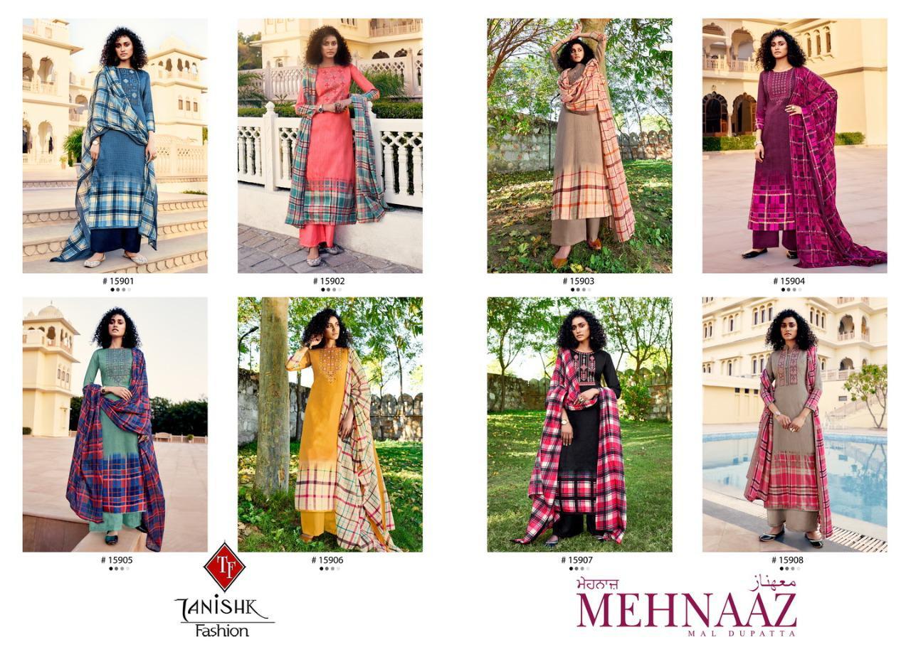 Tanishk Fashion Mehnaaz Jam Cotton Embroidered Dress Material Catalog
