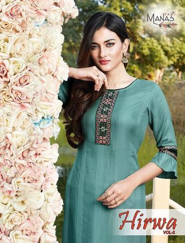 Manas Fab Hirwa Vol 2 Rayon Embroidered Kurti With Bottom Catalog