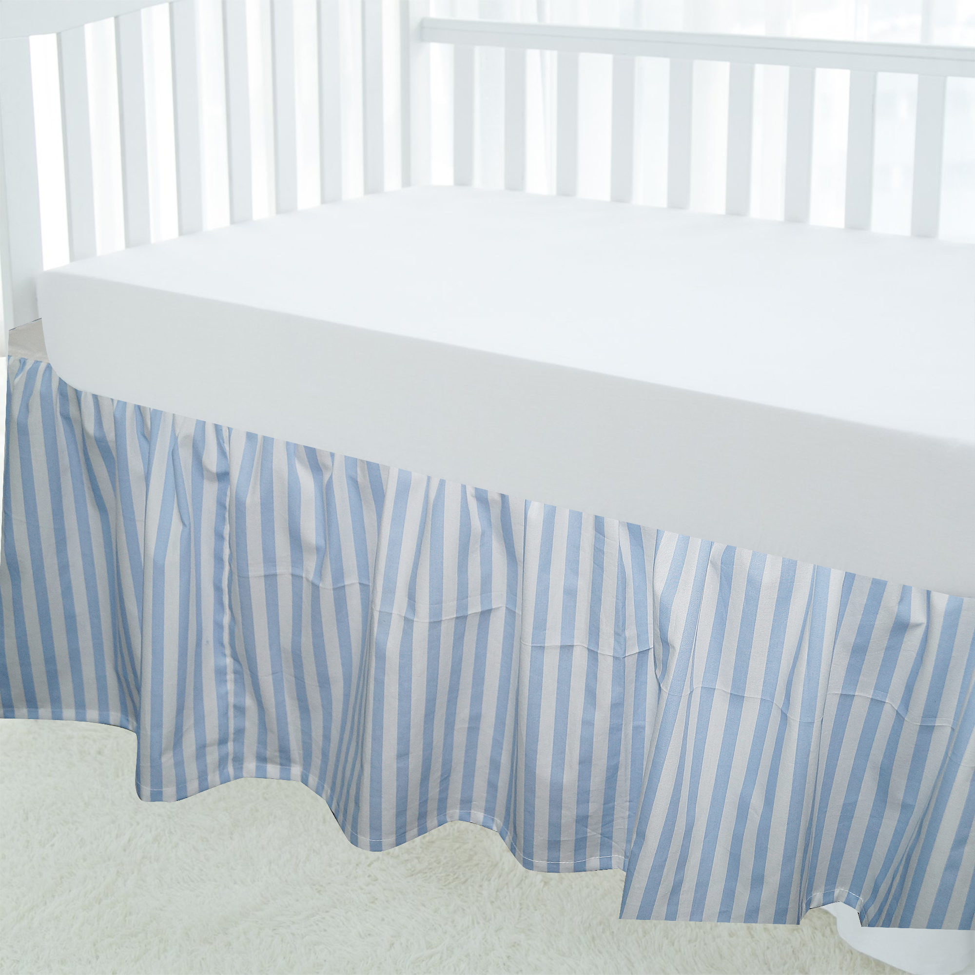 Striped Crib Skirt 100% Natural Cotton, Nursery Crib Bedding Skirt