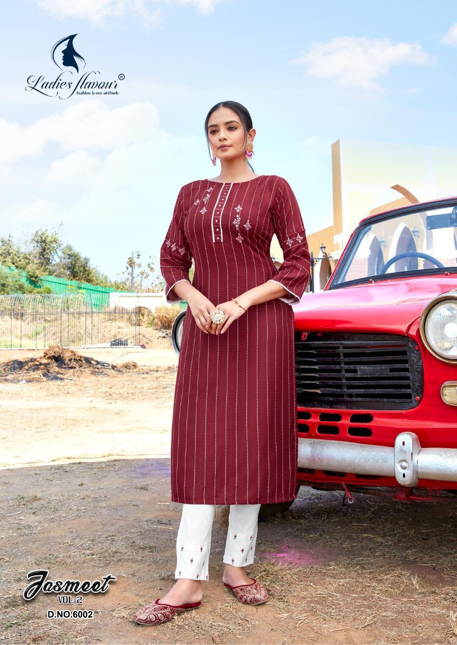 Ladies Flavour Jasmeet Vol 2 Rayon With Embroidered Kurti With Bottom Catalog