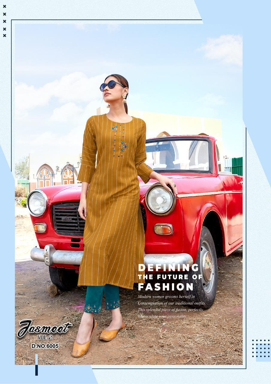 Ladies Flavour Jasmeet Vol 2 Rayon With Embroidered Kurti With Bottom Catalog
