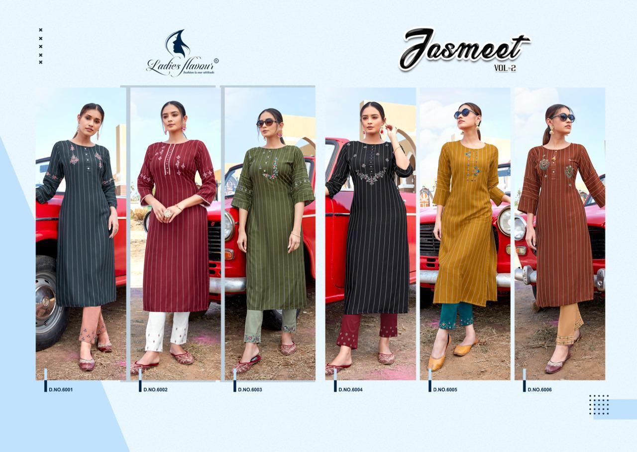 Ladies Flavour Jasmeet Vol 2 Rayon With Embroidered Kurti With Bottom Catalog