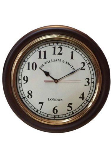 Brown Wooden Round Brass Wall Clock