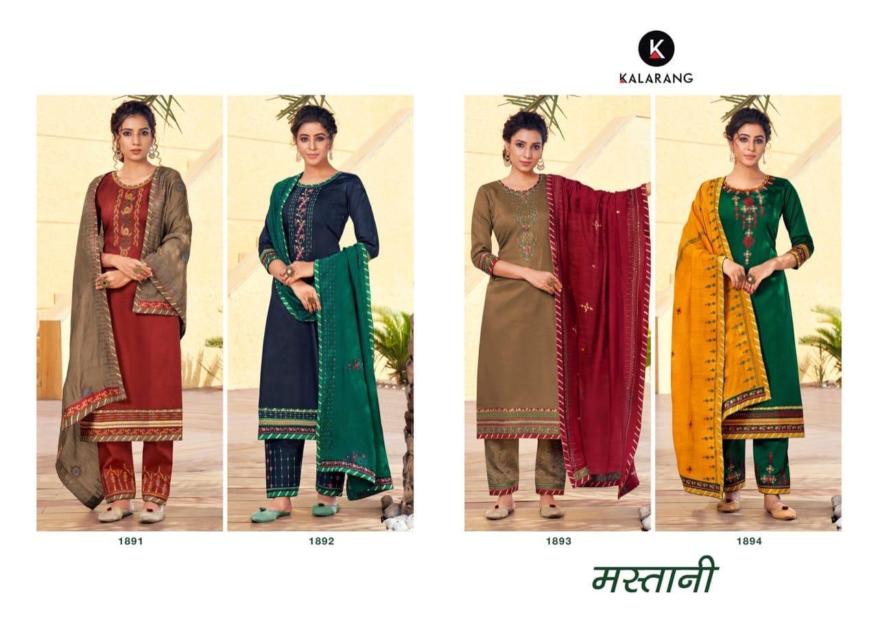 Kalarang Mastani Jam Silk With Embroidery Work Dress Material Catalog