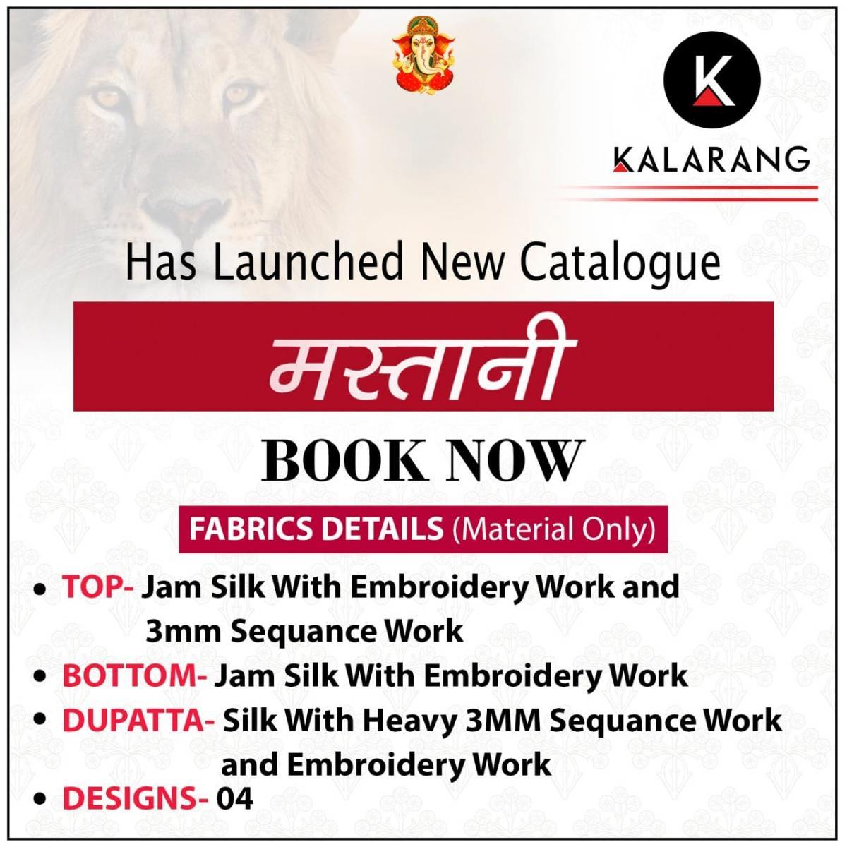 Kalarang Mastani Jam Silk With Embroidery Work Dress Material Catalog