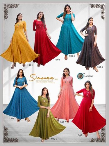 Simonaa Vol 1 Designer Heavy Rayon Stripes With Work (Liva Approved) Kurtis - Heavy Rayon, Sizes M(38)-2XL(44), 3-4th Sleeve, Printed Pattern | Quick Dry, Washable, Traditional Ethnic Wear