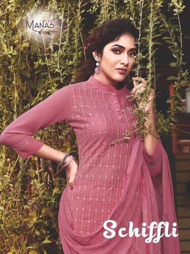 Manas Fab Schiffli Georgette With Work Readymade Suit Catalog